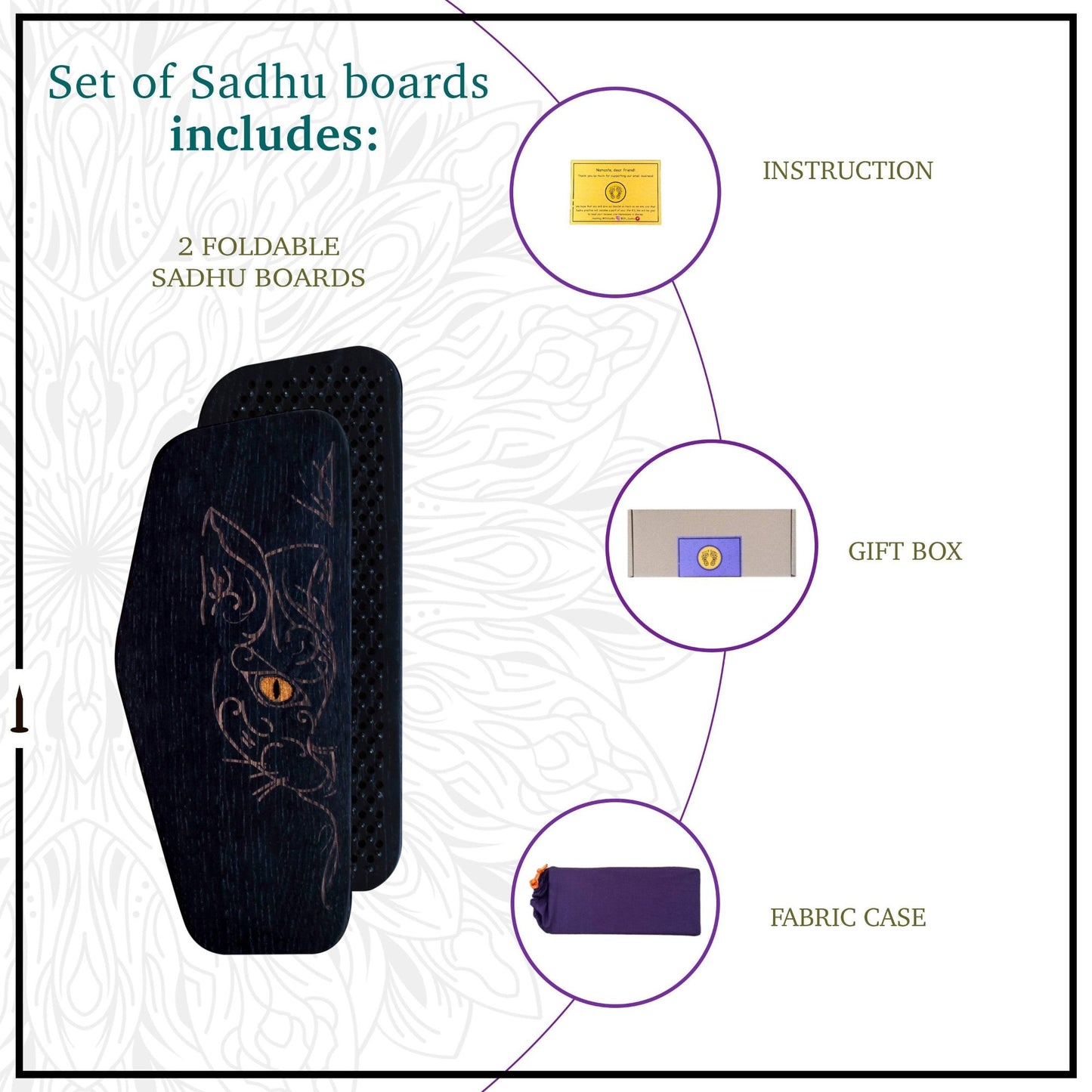 Set of sadhu board included 2 sadhu nails boards, gift box, fabric case, instruction and aroma sticks
