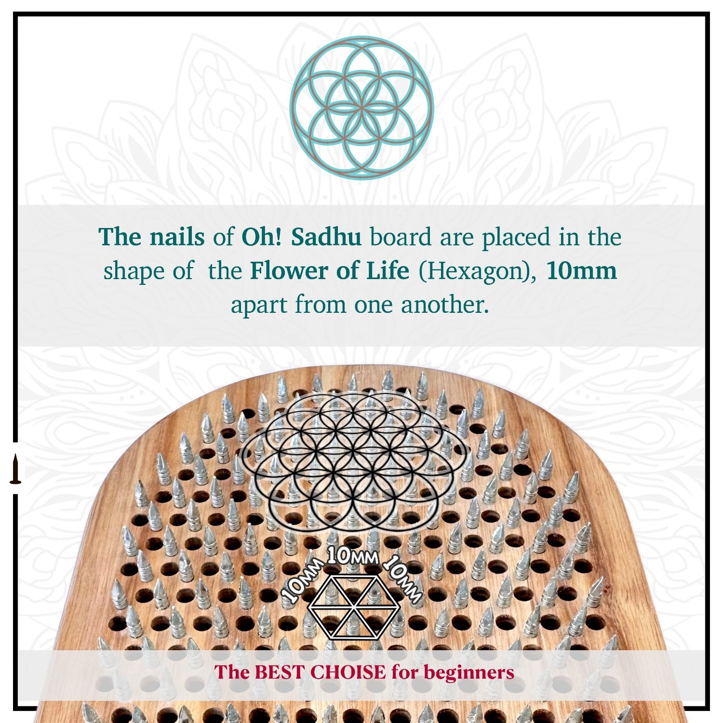 nails step 0.39in(10mm) on yoga board nails in shape Flower of life