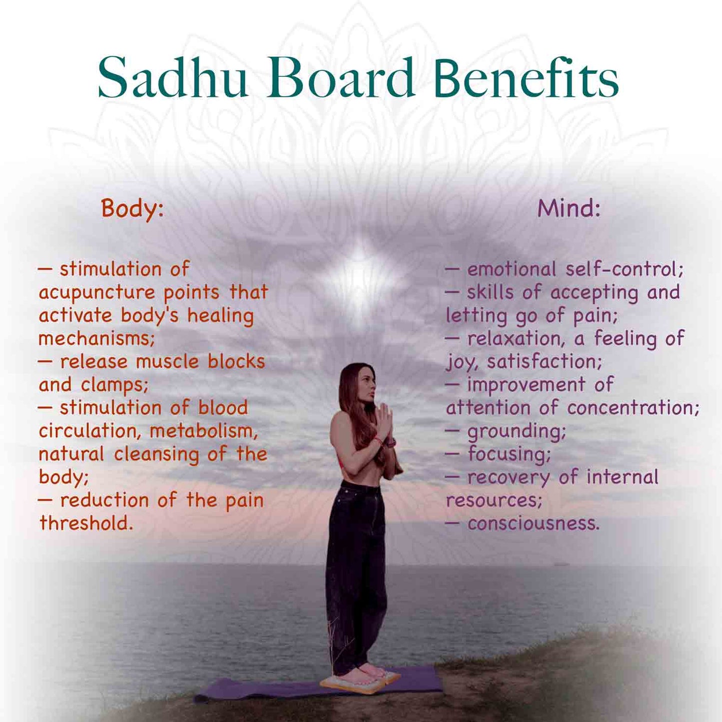yoga girl standing on nails sadhu board