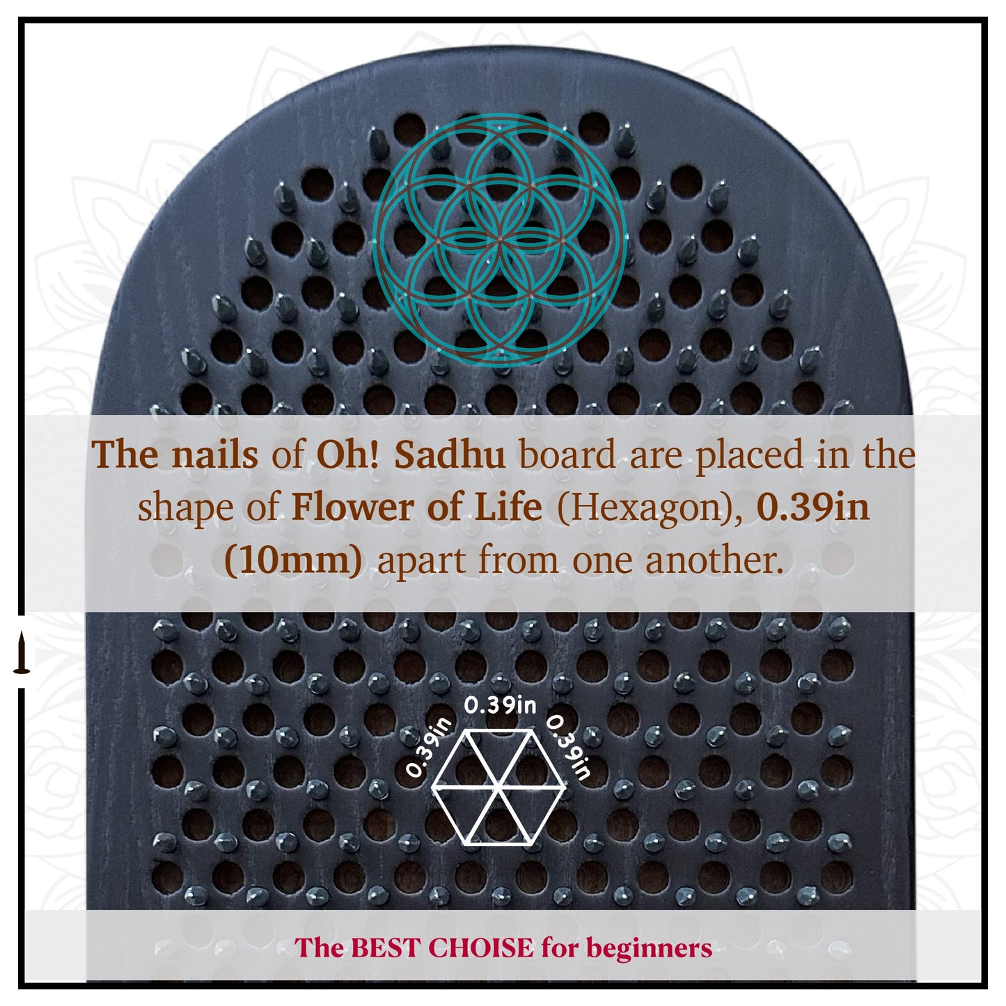distance between nails 10mm 0.39in in shape of flower of life