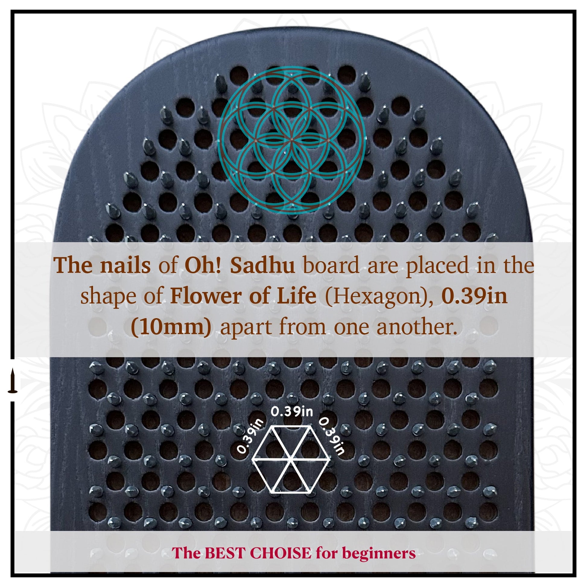 distance between nails 10mm 0.39in in shape of flower of life