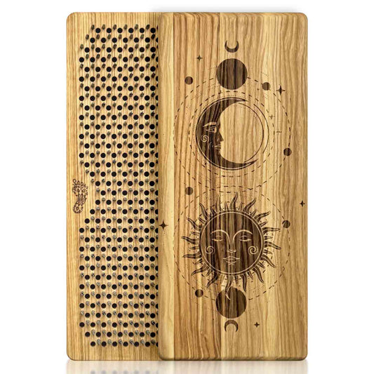 nail board for feet from ash with sun and moon engraving