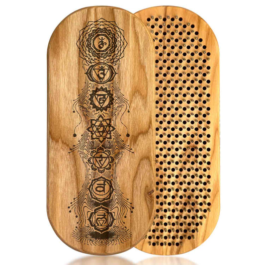 sadhu board from ash with nails for yoga practice mediation with chakra engraving