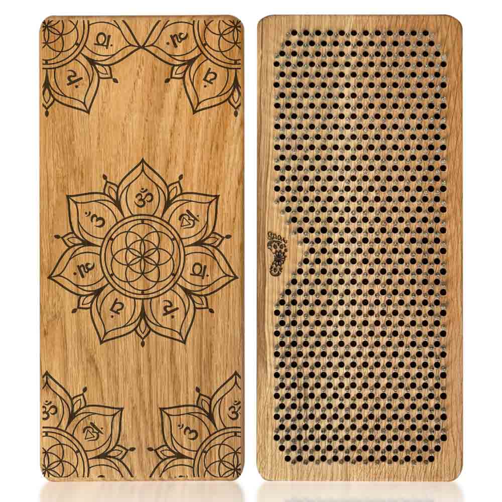 sadhu board with flower mandala and 7 chakras engraving made from oak with 8 mm nails step suitable for beginners