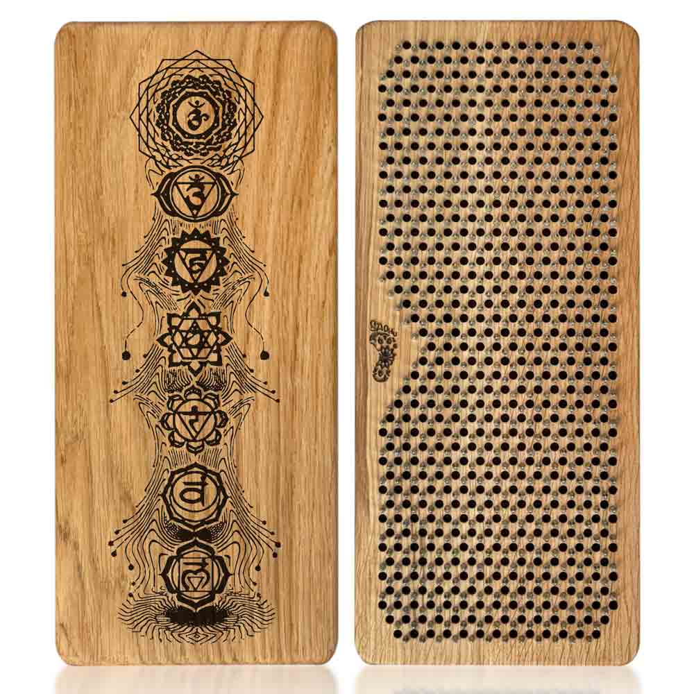 sadhu board 8mm for yoga practice meditation, made from oak and with 7 chakras engraving