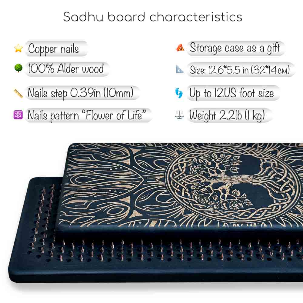 characteristics of sadhu board copper nails in black color with tree of life engraving for beginners