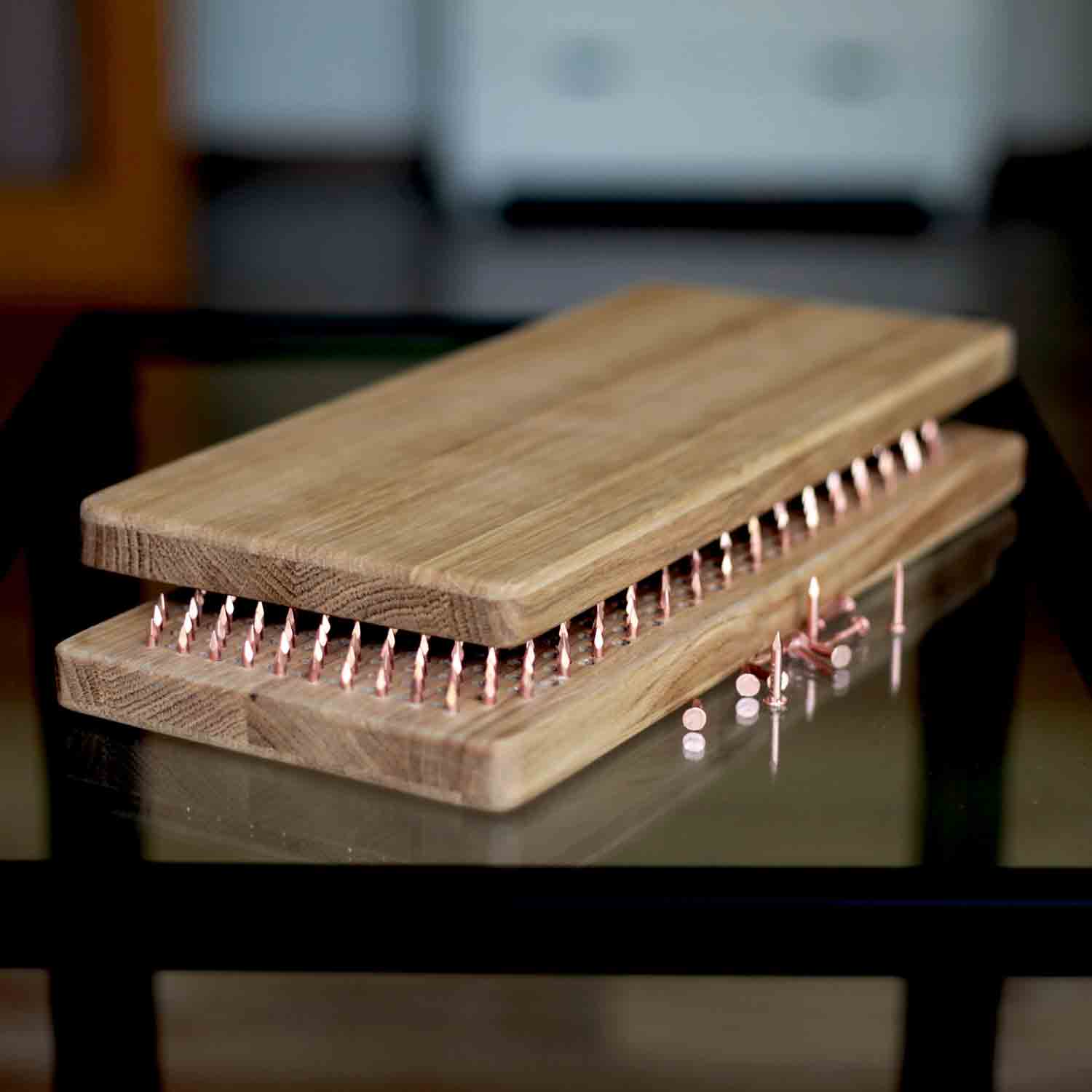 sadhu board with copper nails from oak wood for beginners, with nails step 10mm.