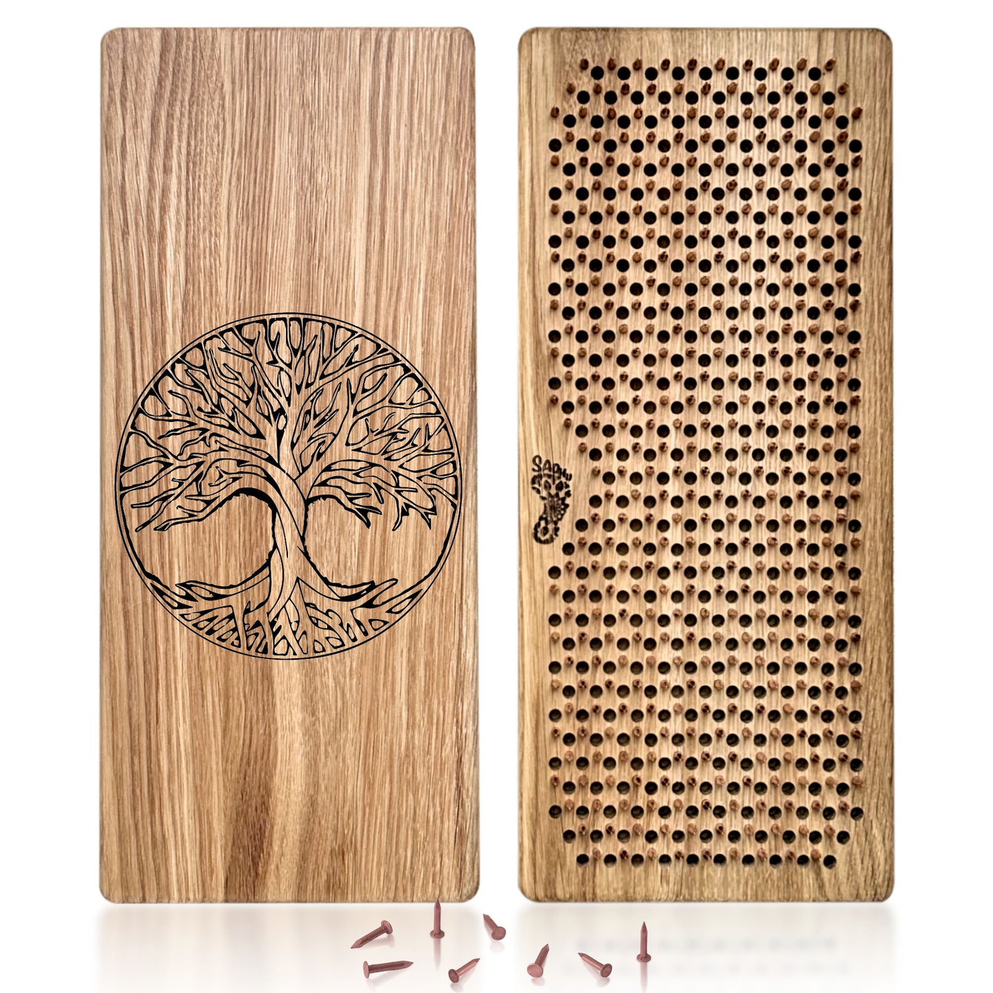 sadhu board with copper nails from oak wood with tree of life engraving
