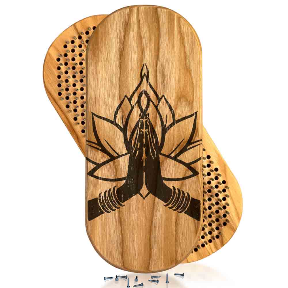 Sadhu board for yoga with namaste and lotus engraving