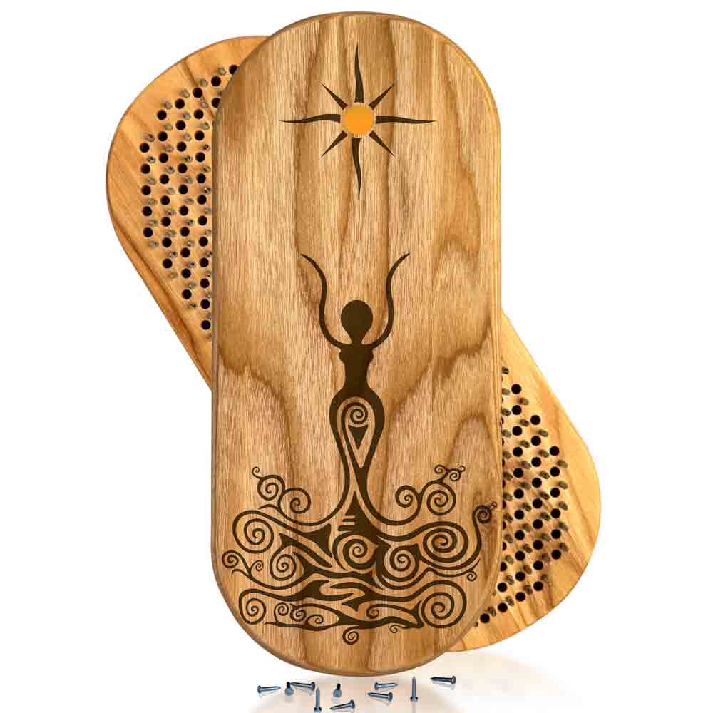 sadhu board with spiral goddess design and epoxy resin decoration