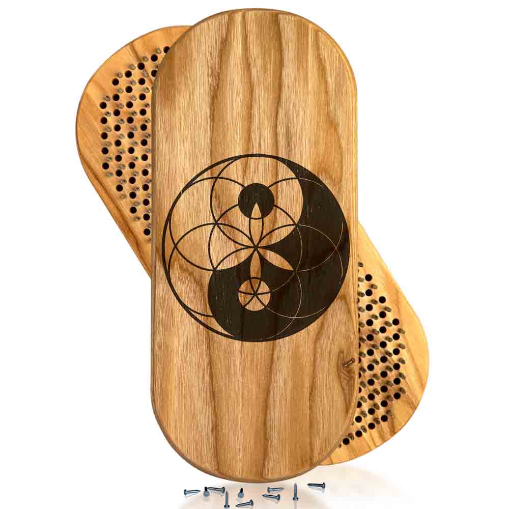 Sadhu board from ash wood for beginners with yin yang and flower of life design