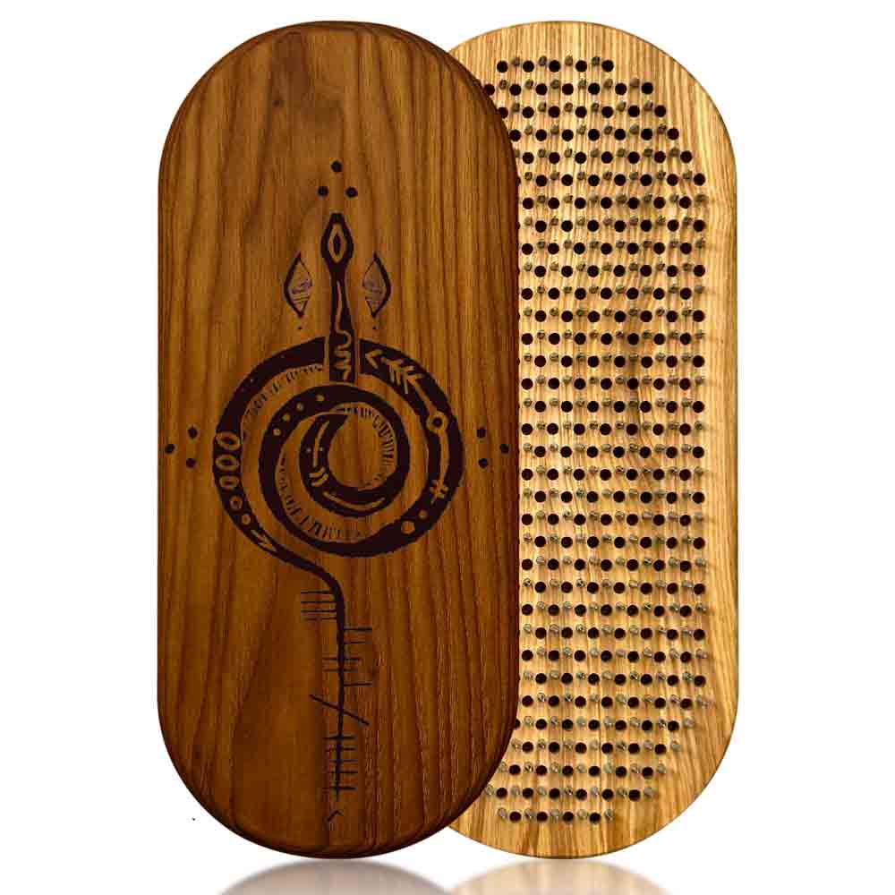 sadhu board from ash and thermo ash with snake engraving on a white background.