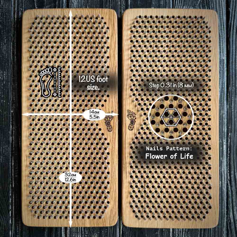 nail board for feet for beginners. Suitable for 12 us foot size. Nails arrangement - flower of life.