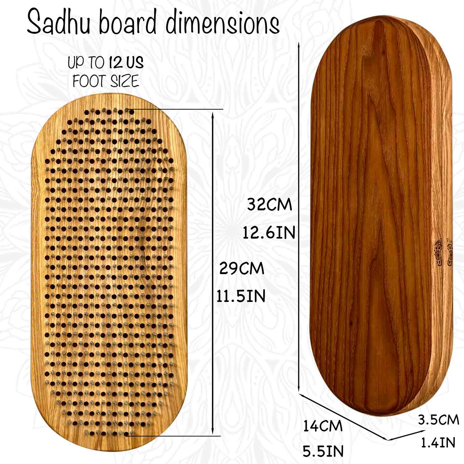Wooden sadhu board with measurements on a white background