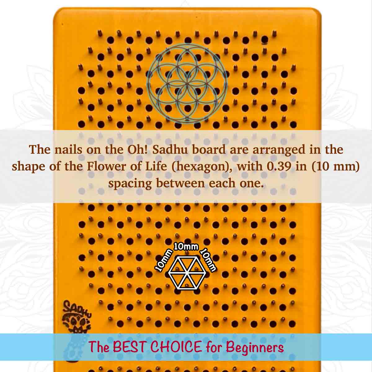 Oh! Sadhu board with nail arrangement and Flower of Life design on an white background