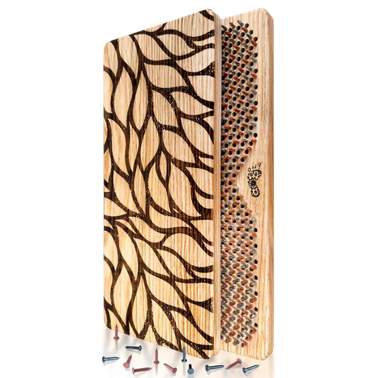 sadhu board with copper nails and galvanized one with step 8mm for beginners. made from oak with leaves engraving