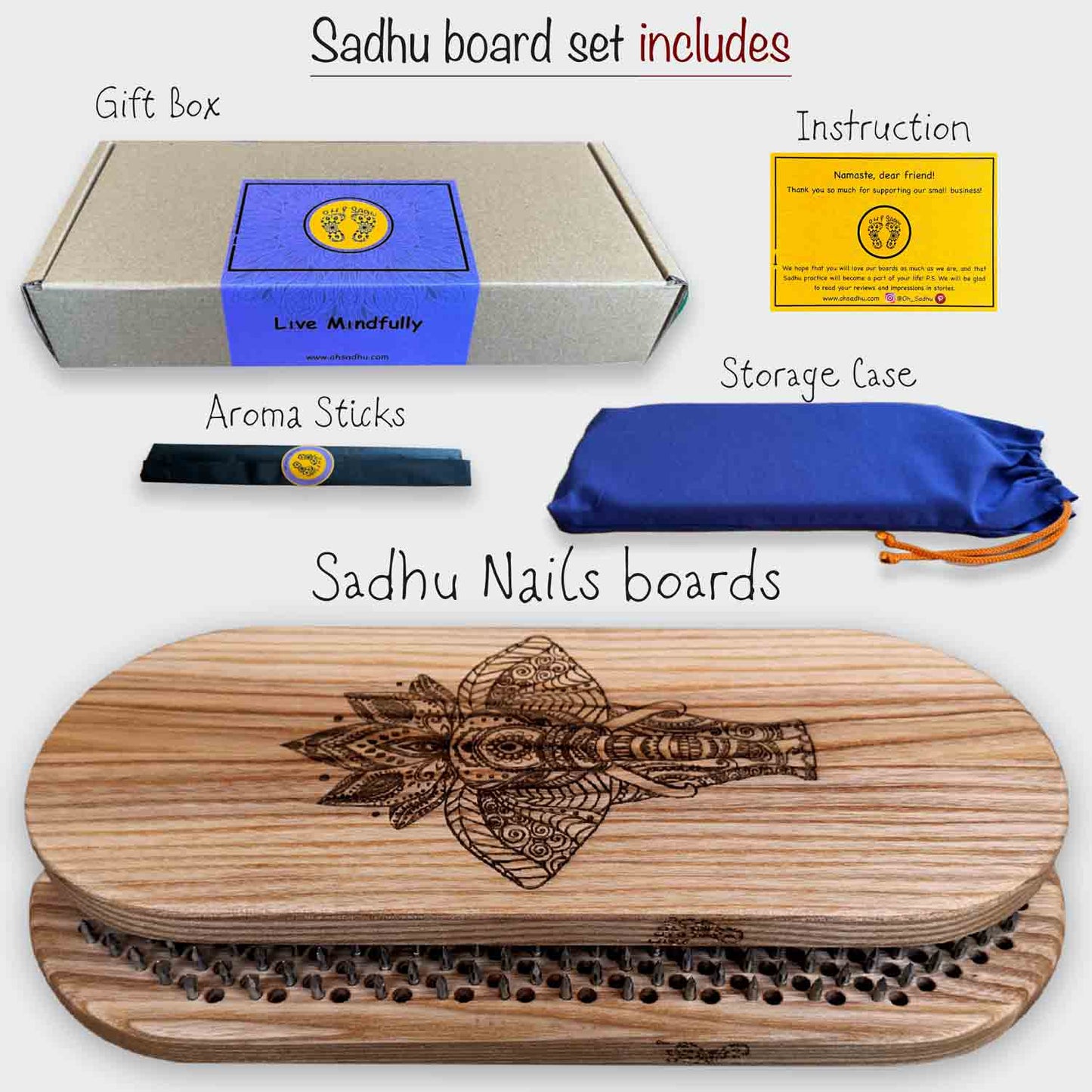 sadhu board "elephant" set includes box, storage case, instruction, aroma sticks