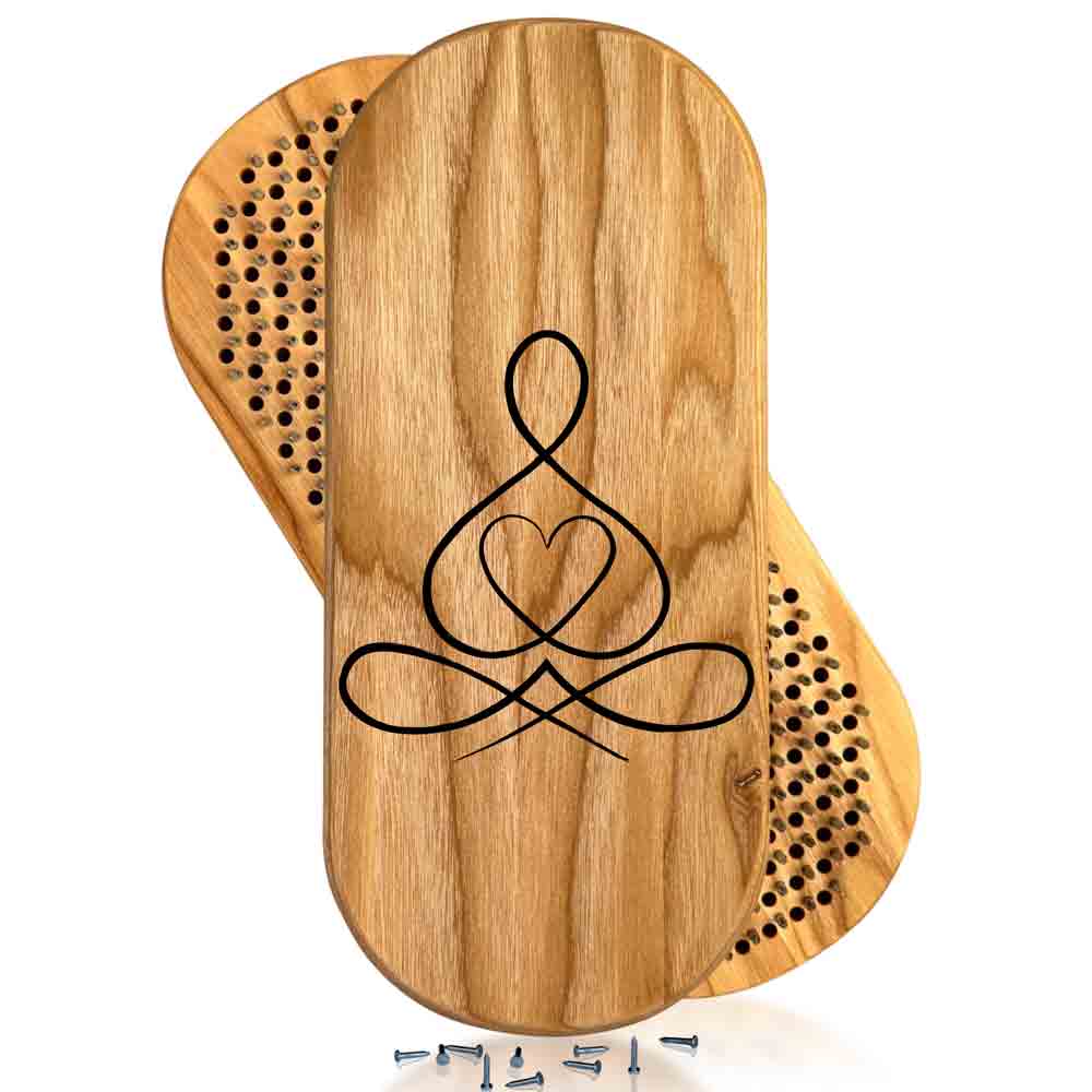 Ash wood sadhu board with a heart and line design on a white background