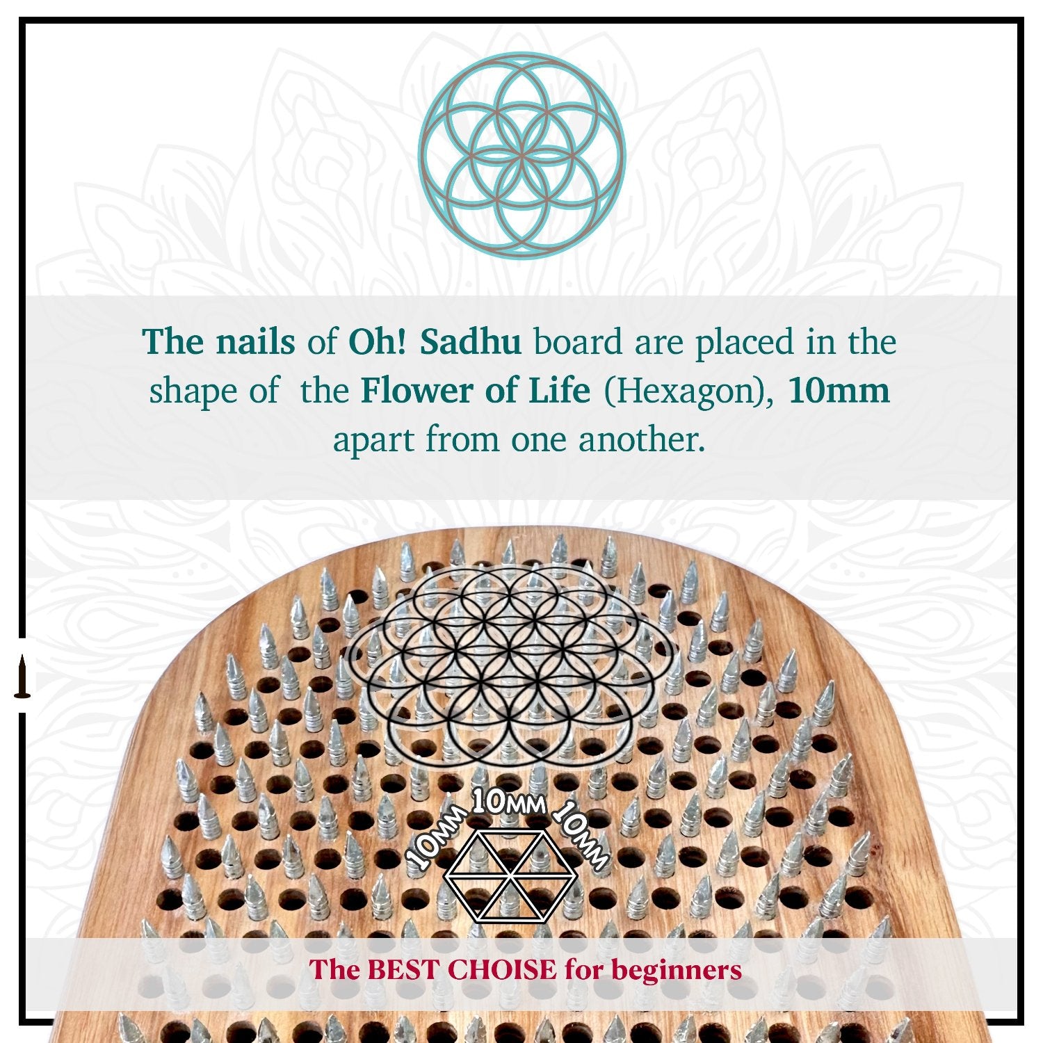 sadhu nail board for beginners with step 10 mm (0.39in)