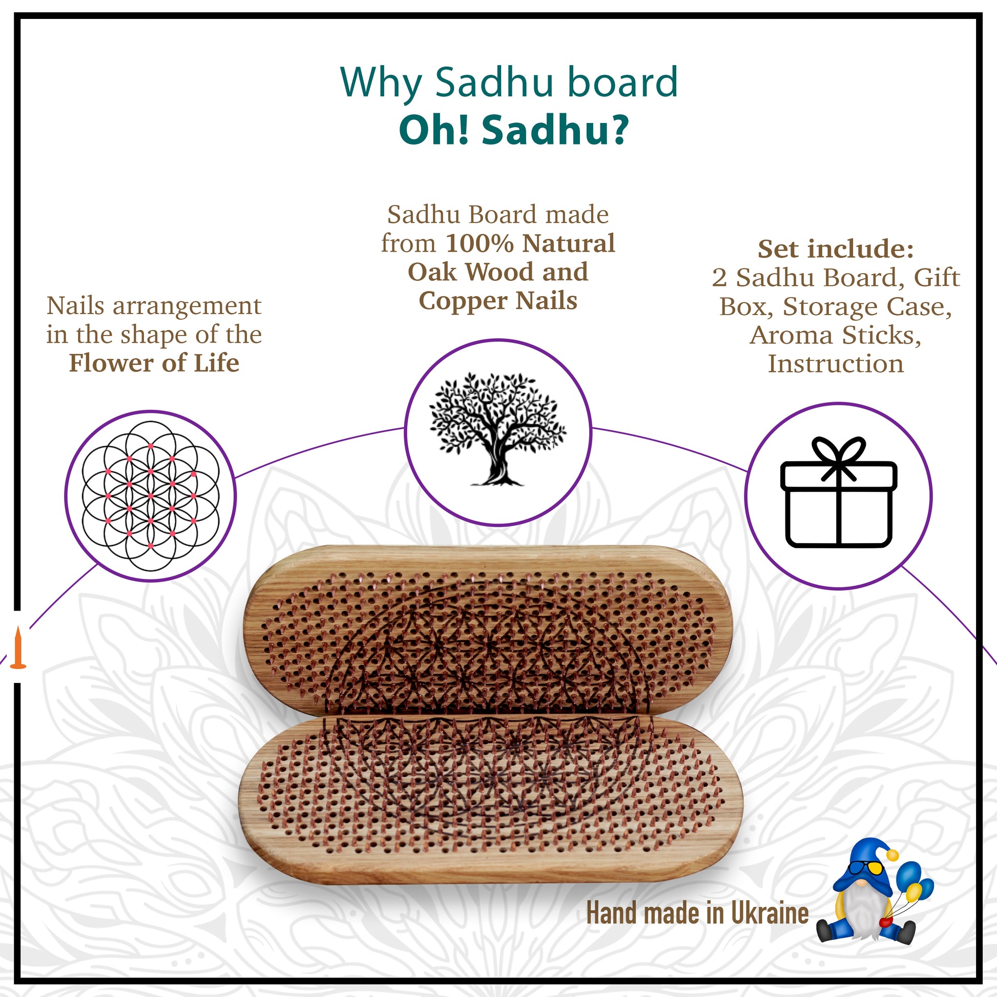 Advantages of Oh! Sadhu wooden sadhu board with copper nails and engraving chakras and flower of life