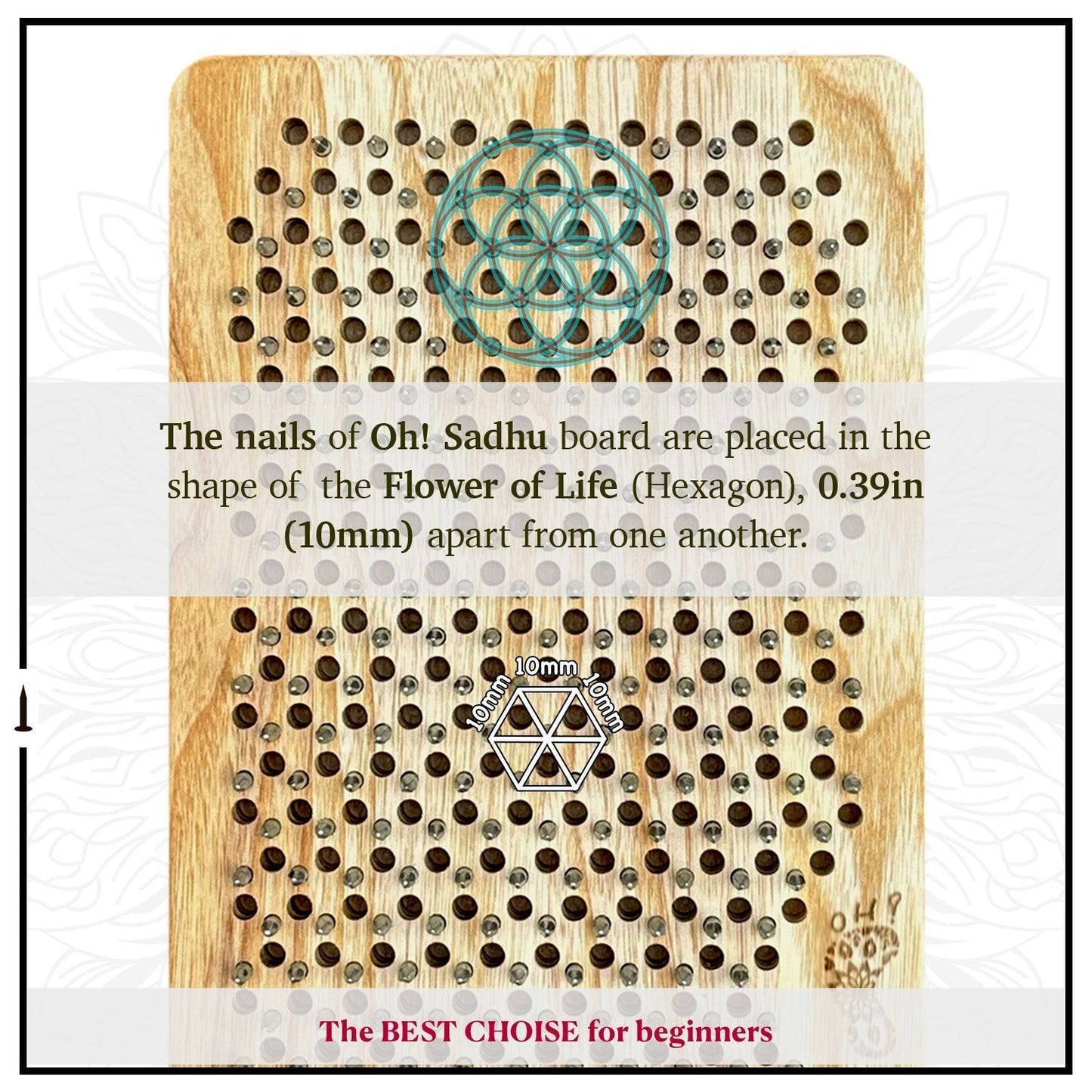 Nails on sadhu board arranged in shape flower of life with step 10mm