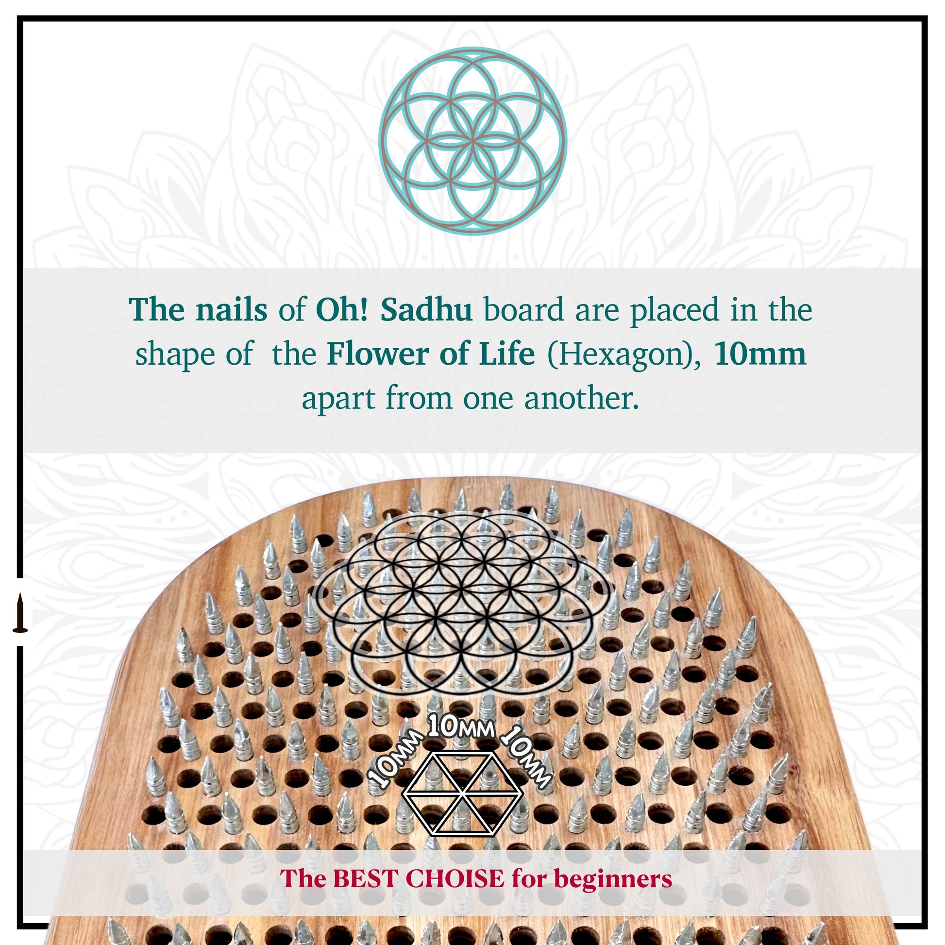 nails step 0.39in(10mm) on yoga board nails in shape Flower of life