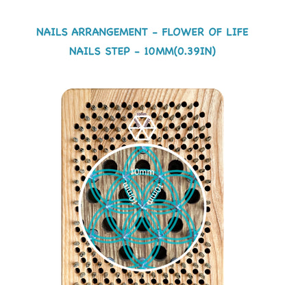 sadhu board nails arranged in the shape flower of life