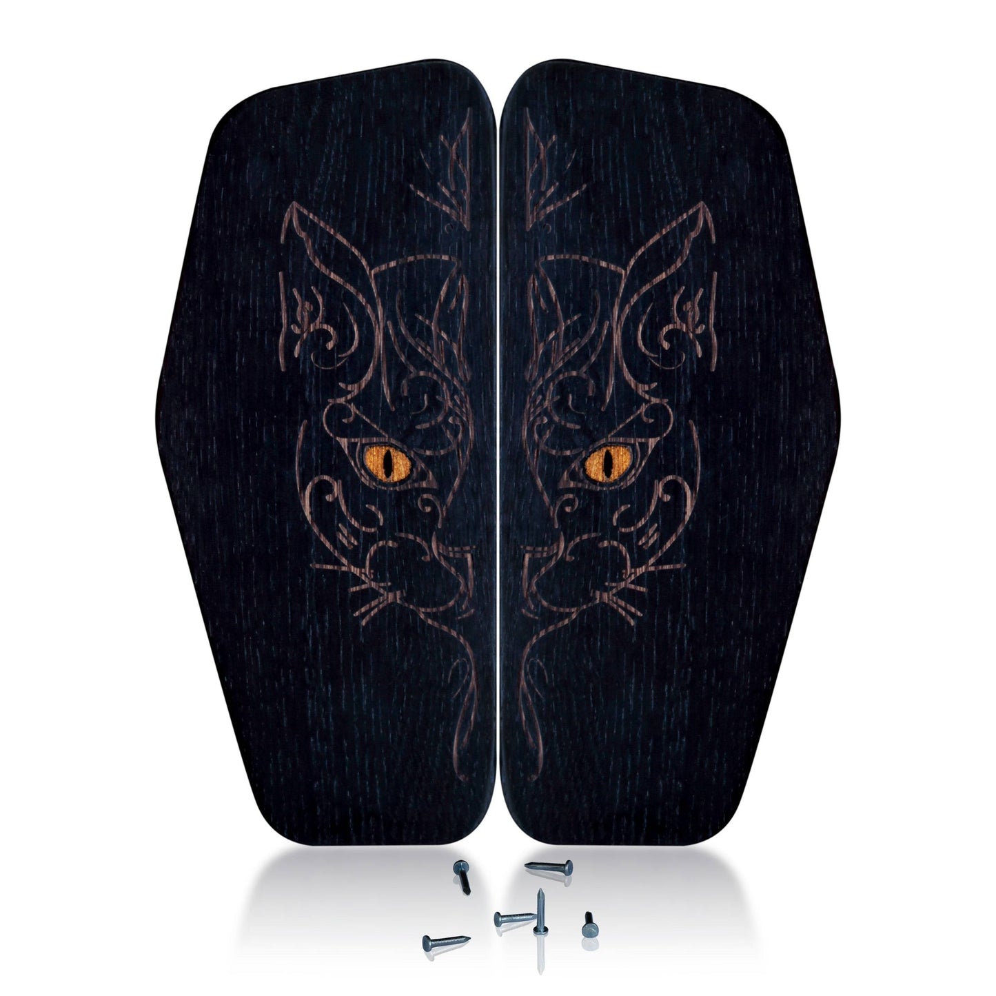 Oak Wood Black Sadhu board nails with cat engraving