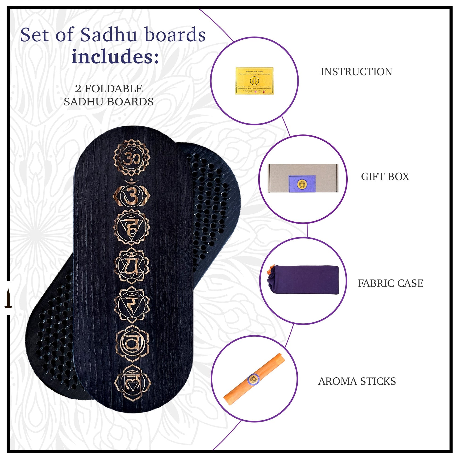 sadhu board set includes pouch, box, aroma stick, instruction