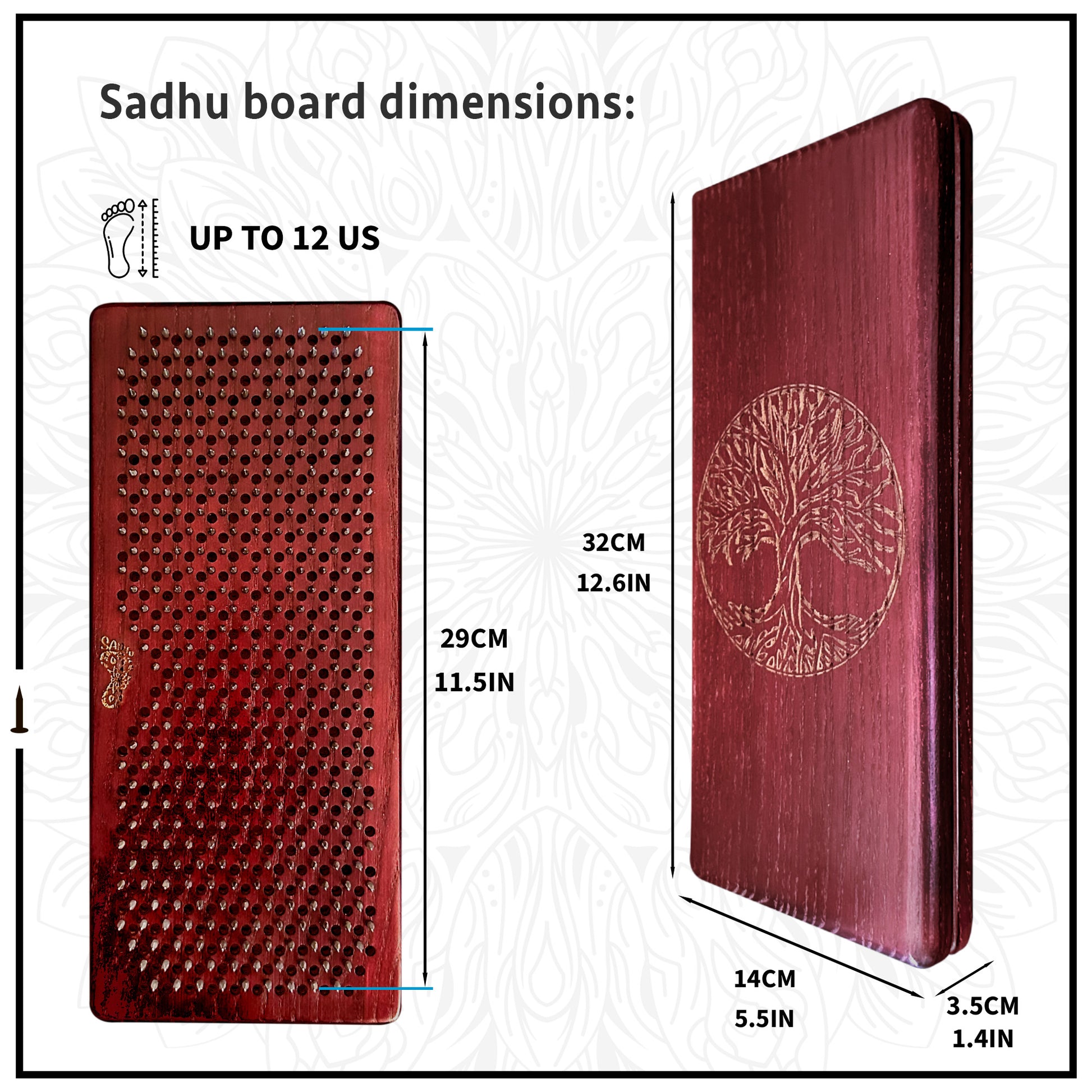 size of sadhu board 32*14*3.5 cm, suitable for 12us foot size.