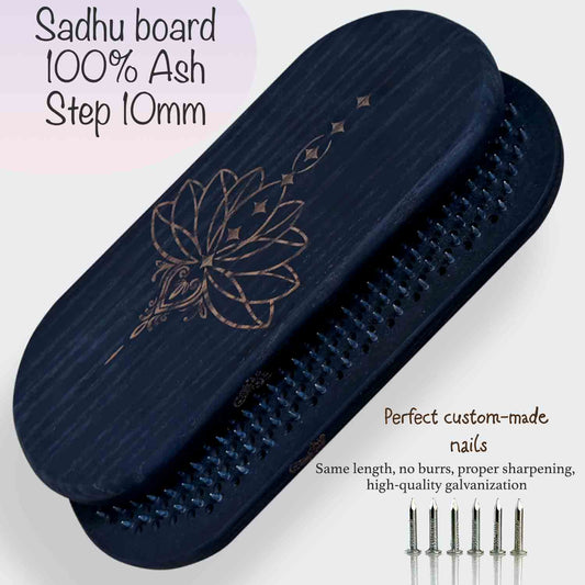 two sadhu nail boards in black color and lotos engraving. 