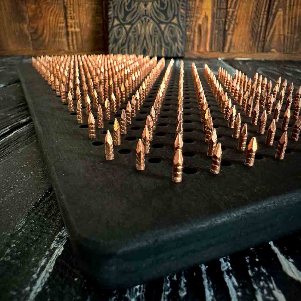 alder wood sadhu board with copper nails for yoga practice and meditation