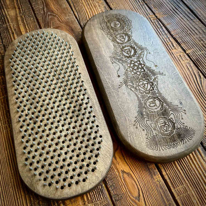 sadhu nail board from walnut with 7 chakras engraving