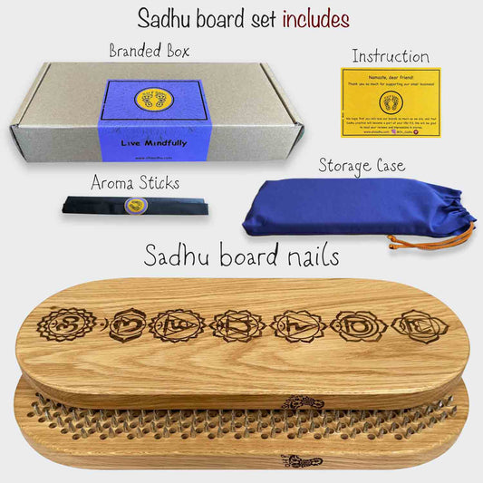 sadhu nail board from wood in oval shape and chakras engraving