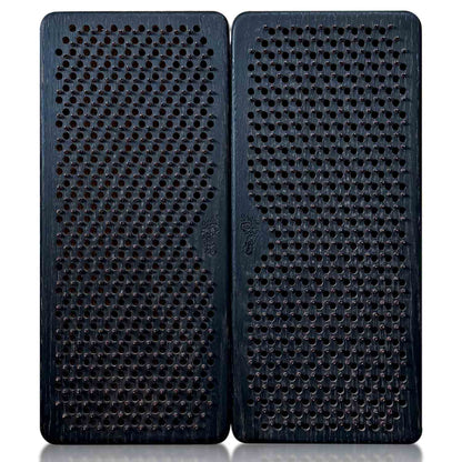 Two black Sadhu boards for beginners with copper nails, step 10mm, on a white background