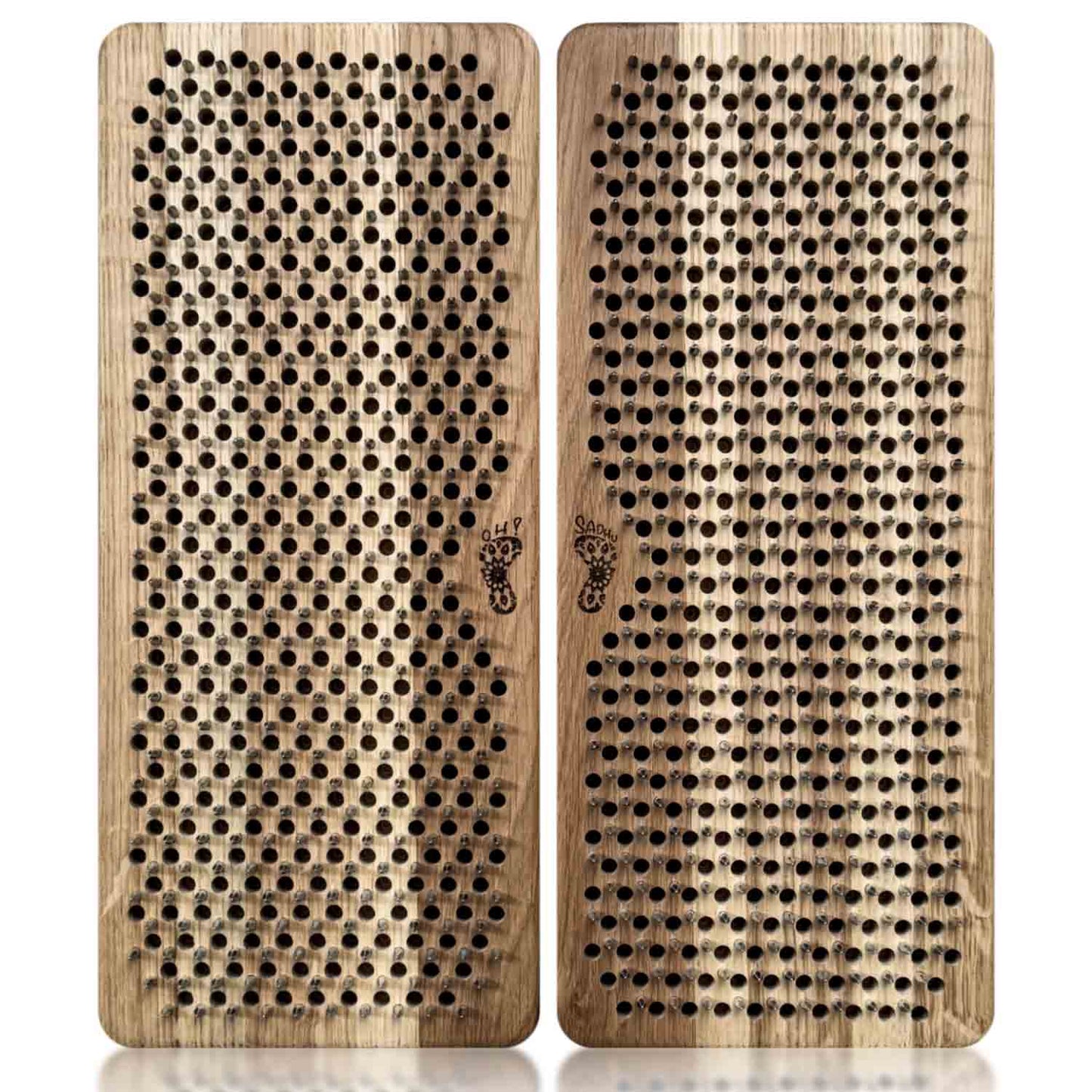Two Sadhu boards from oak with nails for feet, step 10 mm in pattern Flower of Life.