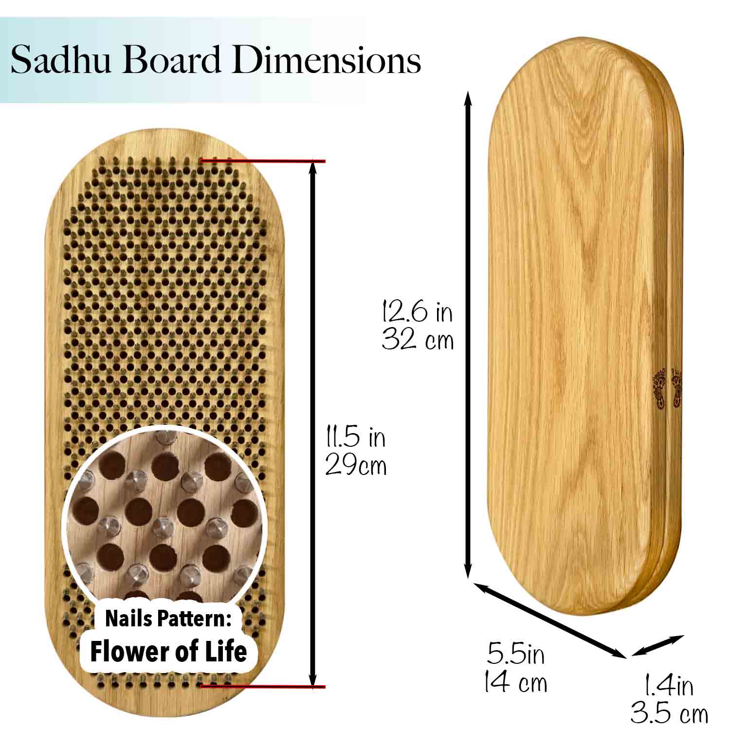 Sadhu Board 8mm for Beginners | Solid Oak Yoga Nail Board