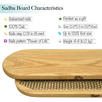Wooden board with nails, featuring characteristics on a white background