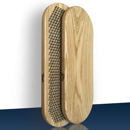 Oak Sadhu board with nails step 8mm on a white and blue gradient background