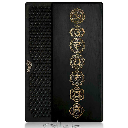 Sadhu board with nails for feet in black color and chakras engraving