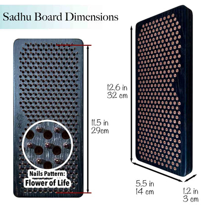 Dimensions of a Sadhu Board with nail pattern details