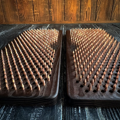 copper nails in thermo ash sadhu board for yoga practice meditation standing on nails