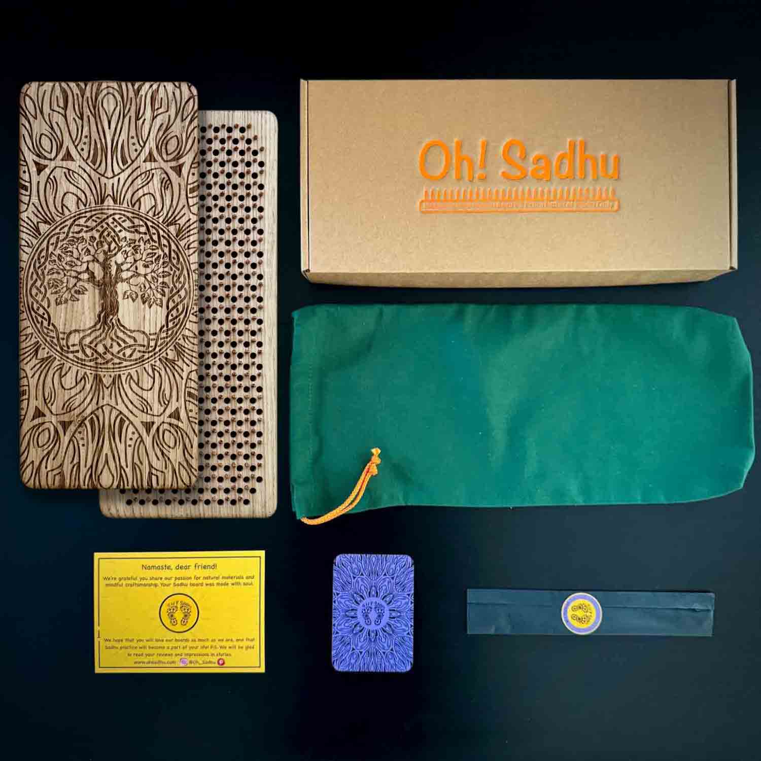 sadhu board copper nails set includes box, case, incense sticks, metaphorical card, instruction