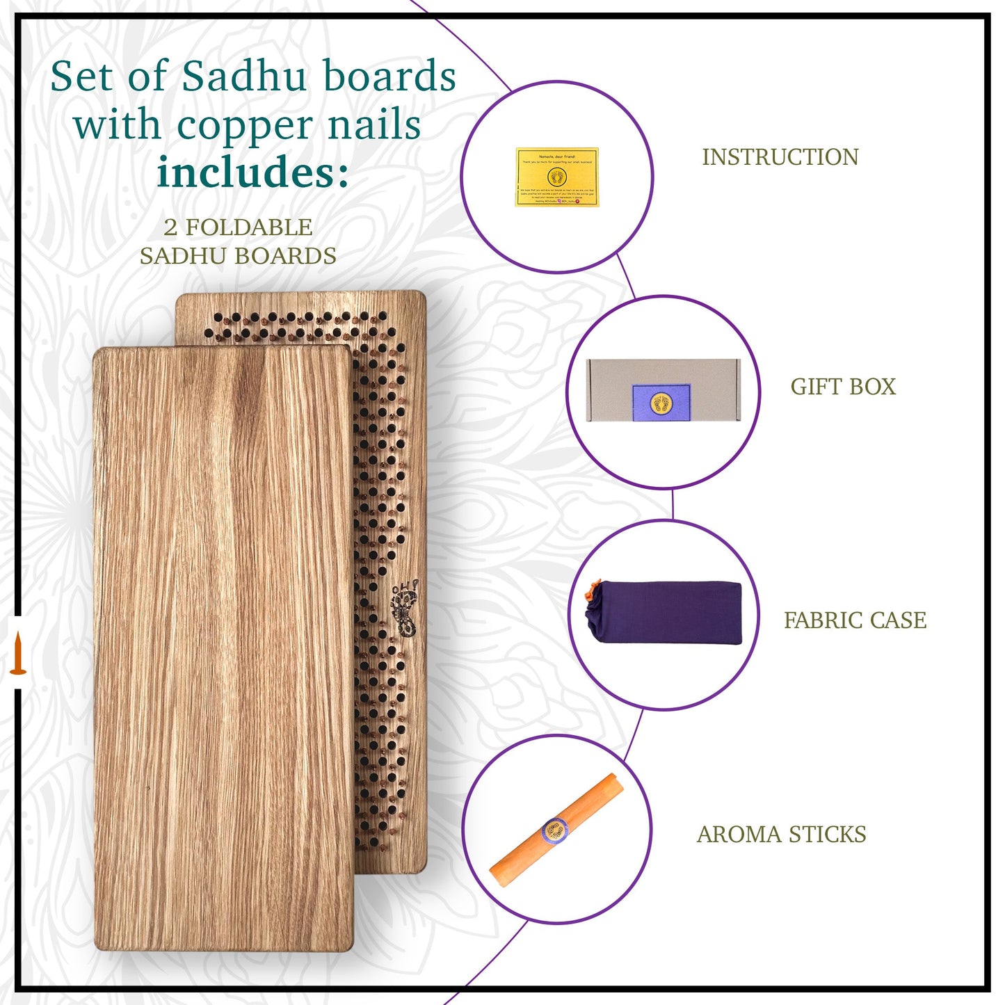 oak wood sadhu board with copper nails set