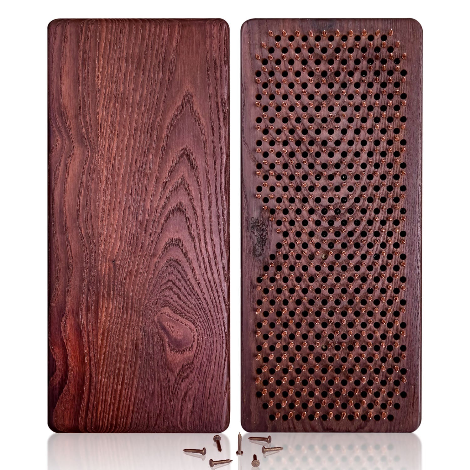 sadhu board from thermo ash with copper nails arranged in pattern flower of life with step 10mm. 