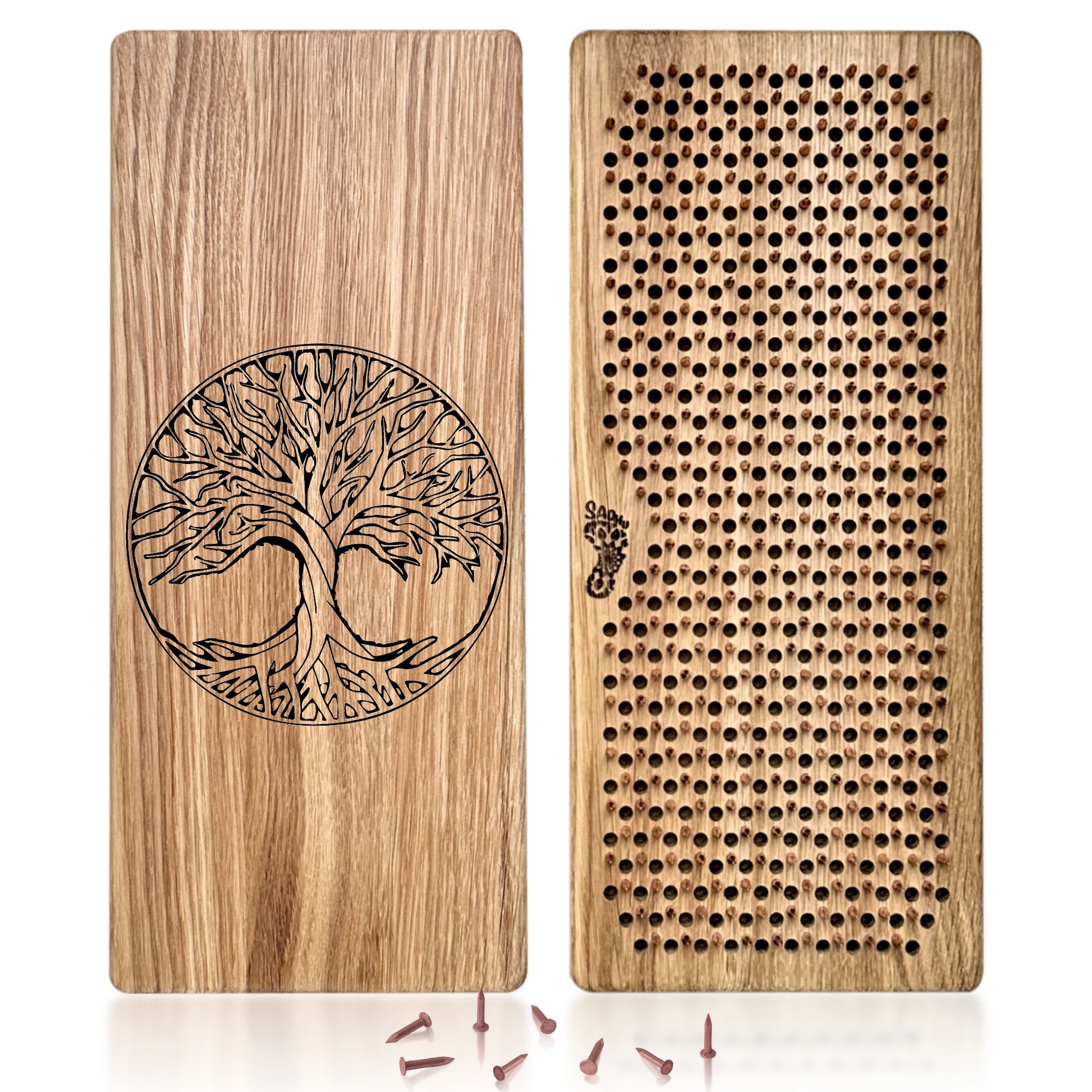 sadhu board with copper nails from oak wood with tree of life engraving