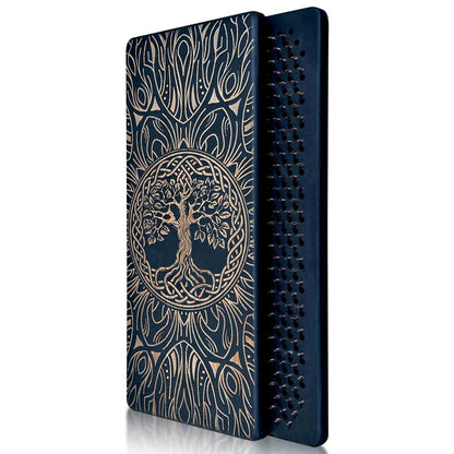 sadhu board with copper nails for beginners for yoga practice meditation in black color from alder wood with tree of life and mandala engraving