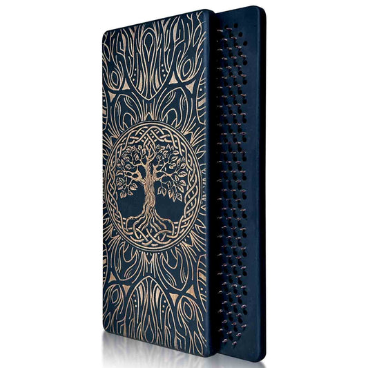 sadhu board with copper nails for beginners for yoga practice meditation in black color from alder wood with tree of life and mandala engraving