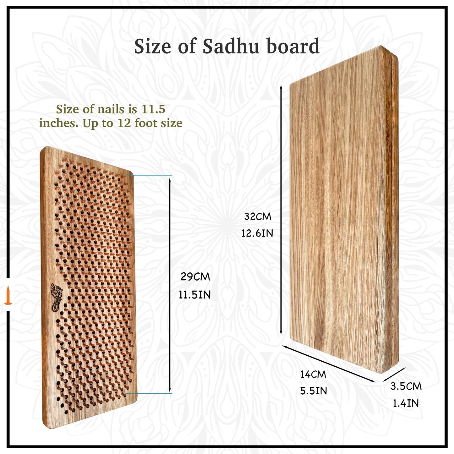 Dimensions of copper nails sadhu board from oak. 