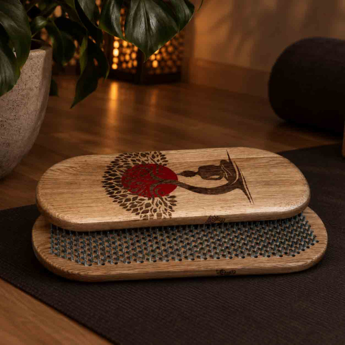 Sadhu board with nails step 8 mm. made from oak wood for standing on nails in yoga studio.